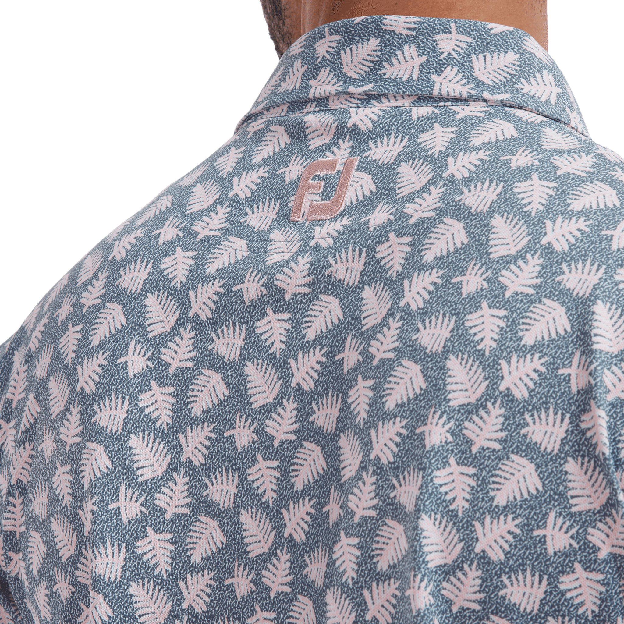 Footjoy M Polo Shadow Palm Print Pique Graphite/Quarzo Rosa Uomo
