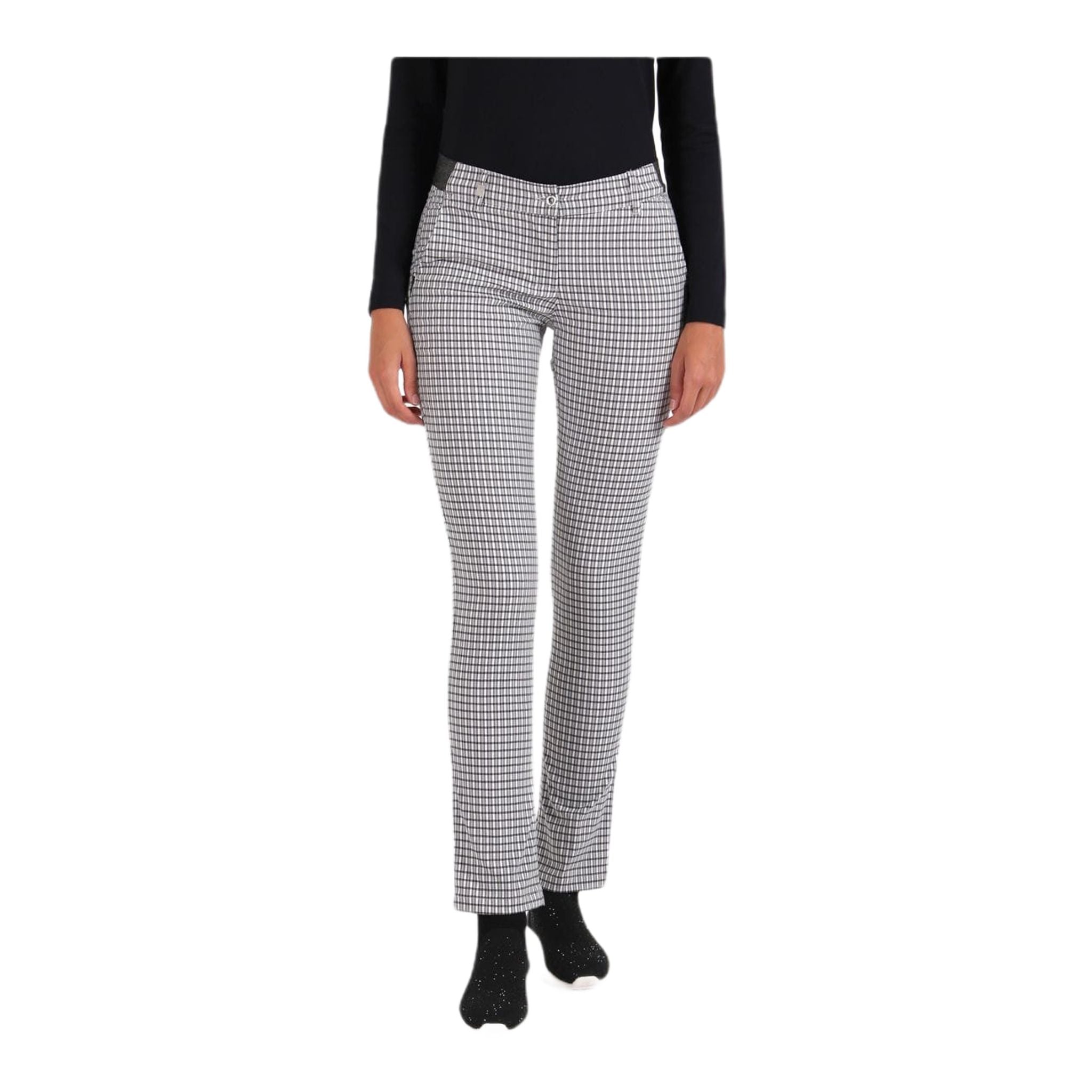 Chervo W Pantaloni Sicuro Bianco/Nero a Quadri Donna
