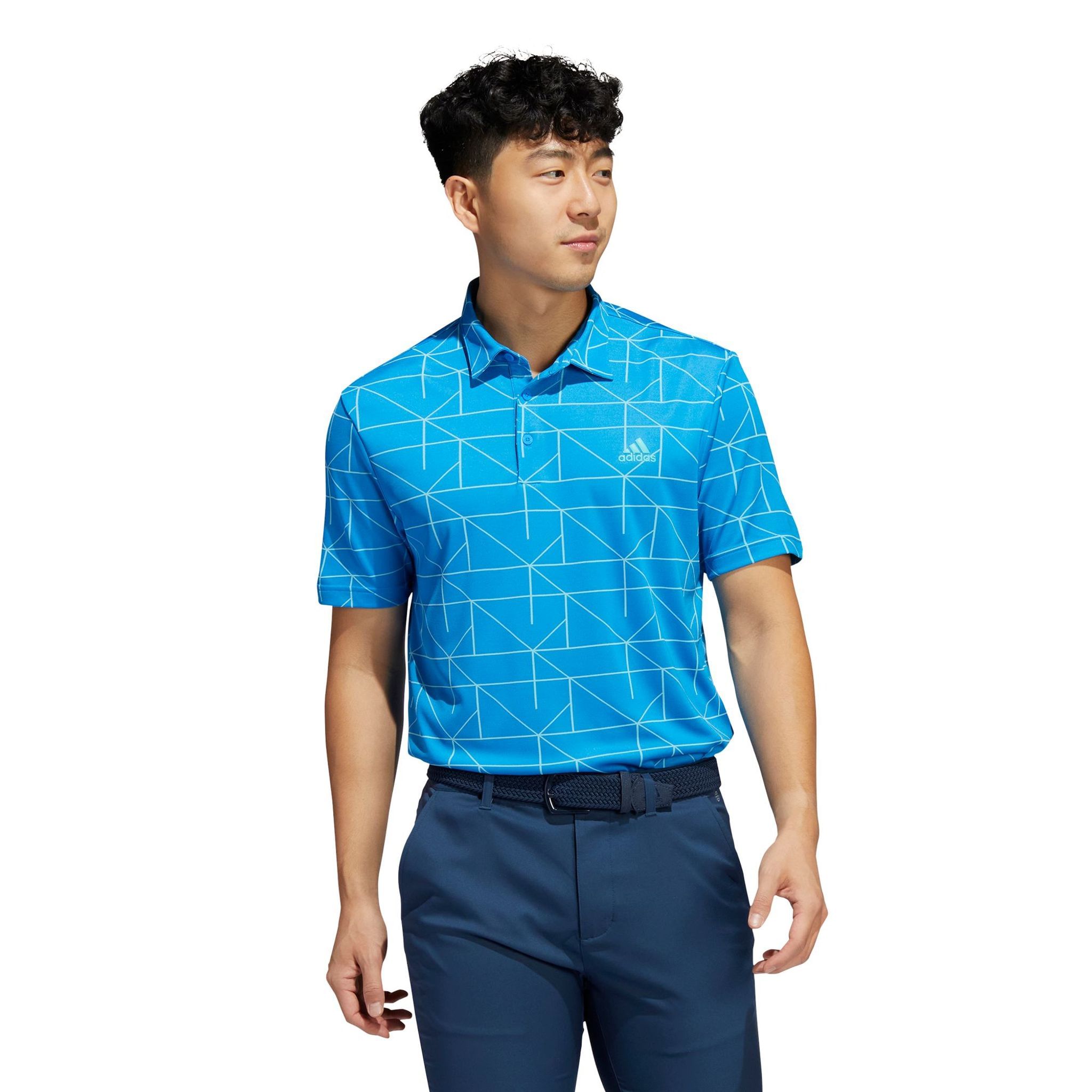 Adidas M Polo Jaquard Lines Blu Rush/Semi Mint Rush Uomo