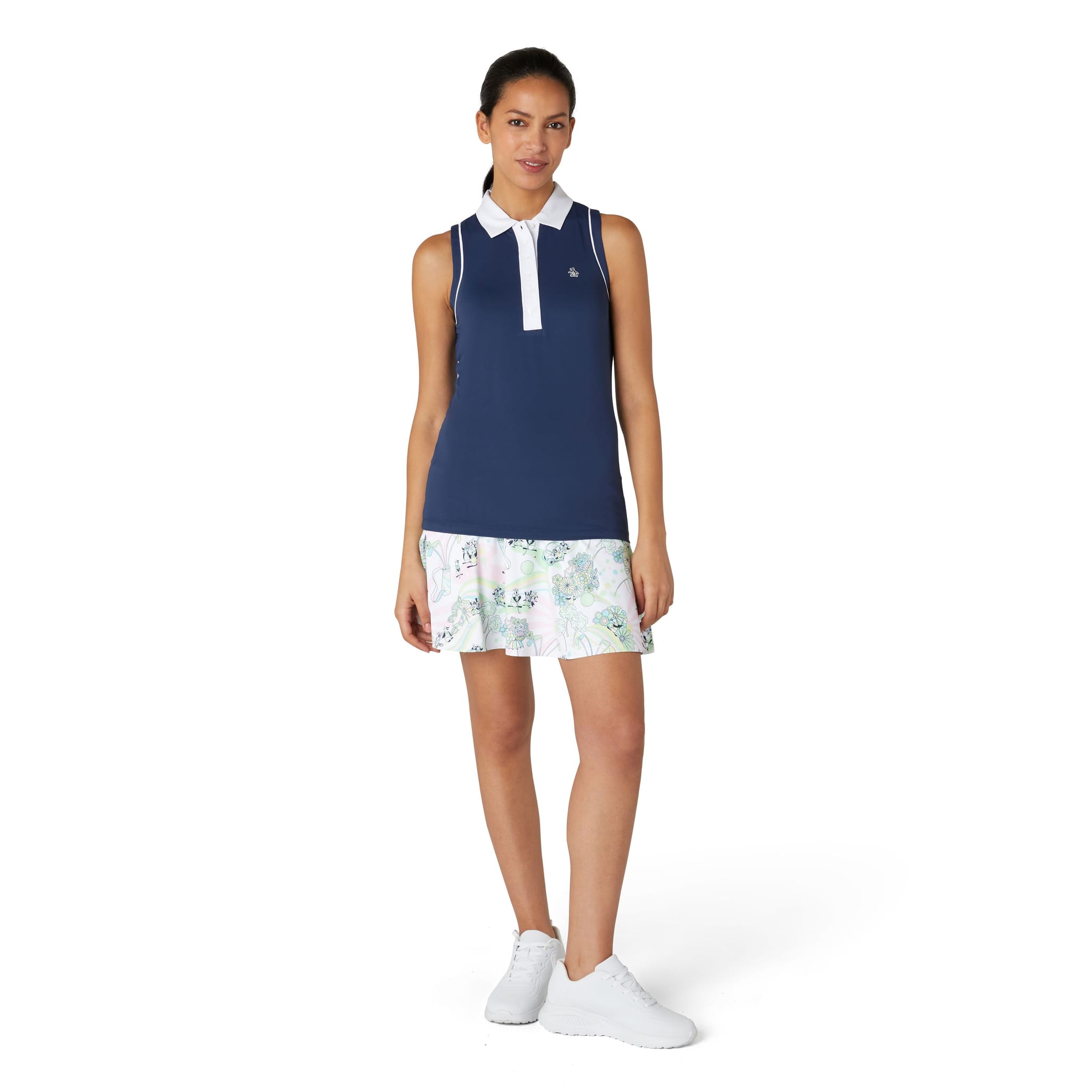 Polo senza maniche a blocchi di colore in meshback originale Penguin da donna
