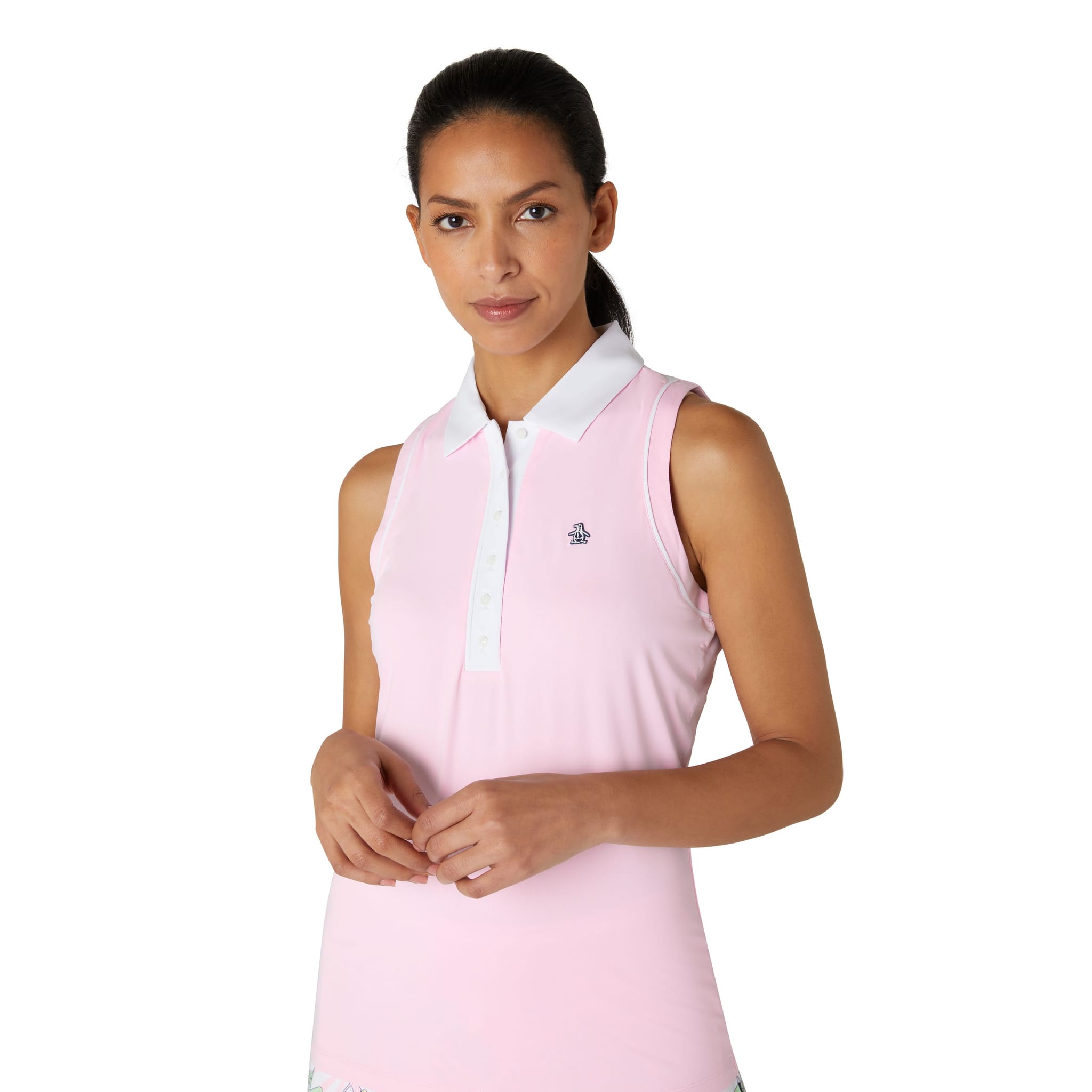 Polo senza maniche a blocchi di colore in meshback originale Penguin da donna