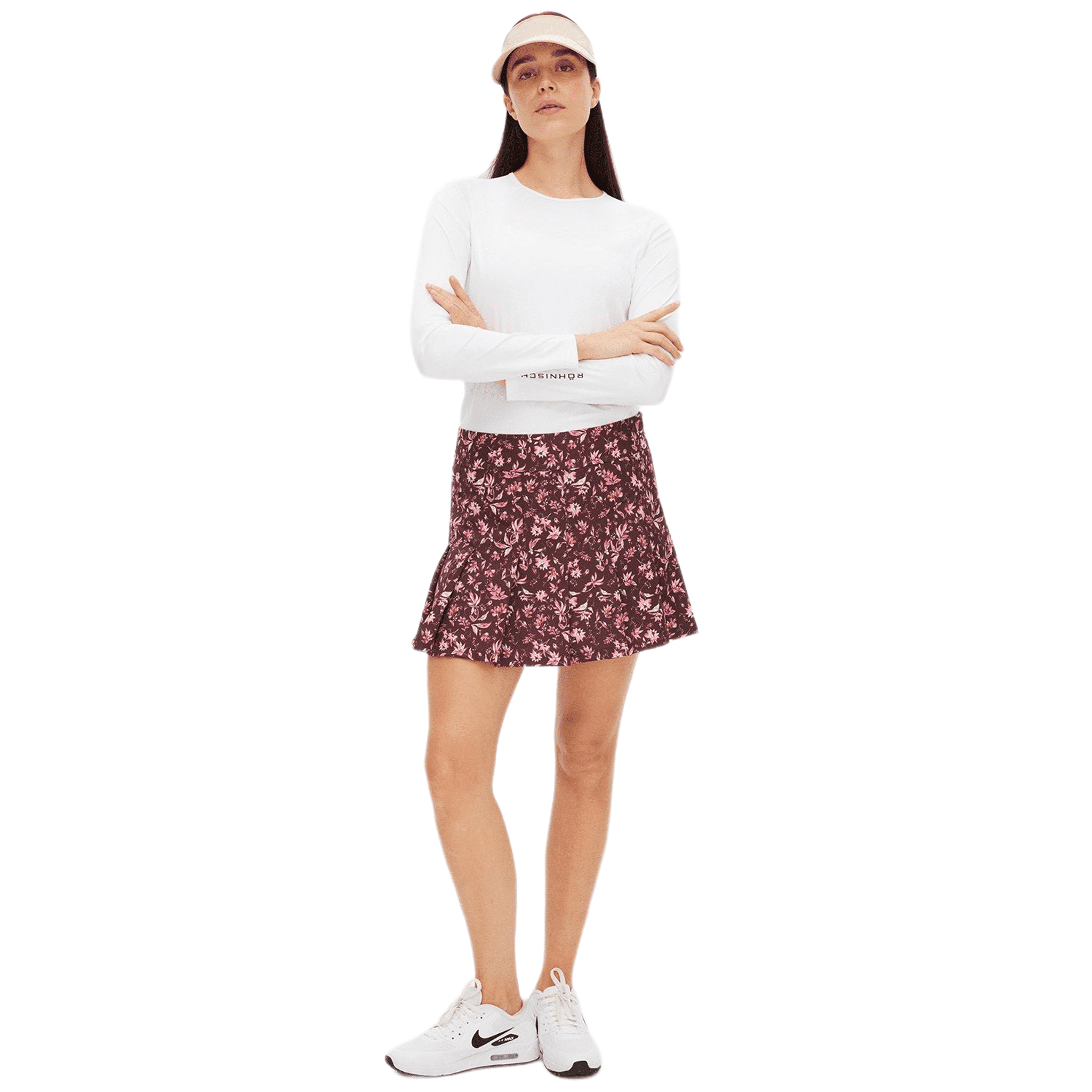 Gonna da golf a pieghe regolari Lily Röhnisch da donna con fiori al neon rosa da donna