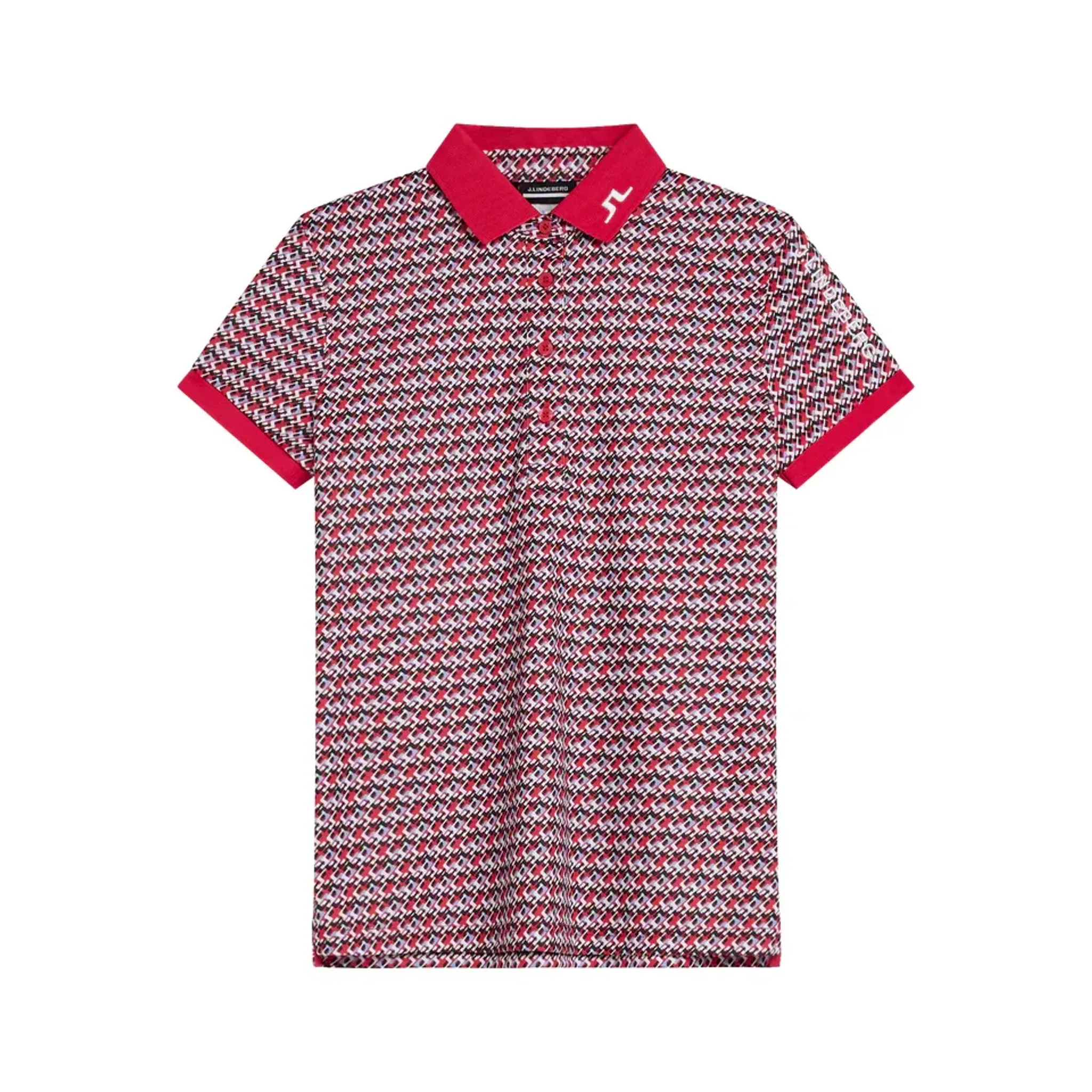 Polo J. Lindeberg Tour Tech Print da donna JLMicro Bridge Rose Red da donna