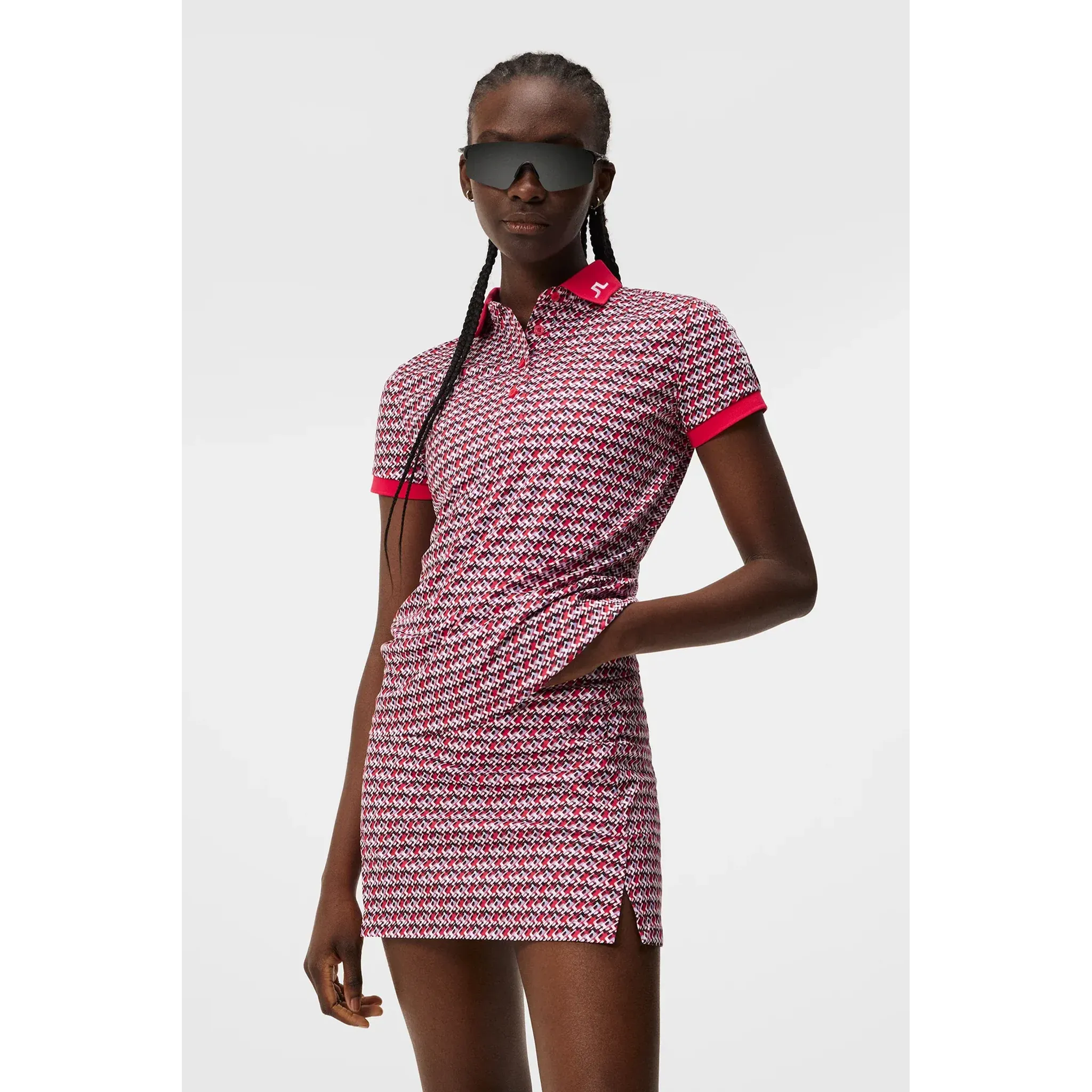 Polo J. Lindeberg Tour Tech Print da donna JLMicro Bridge Rose Red da donna