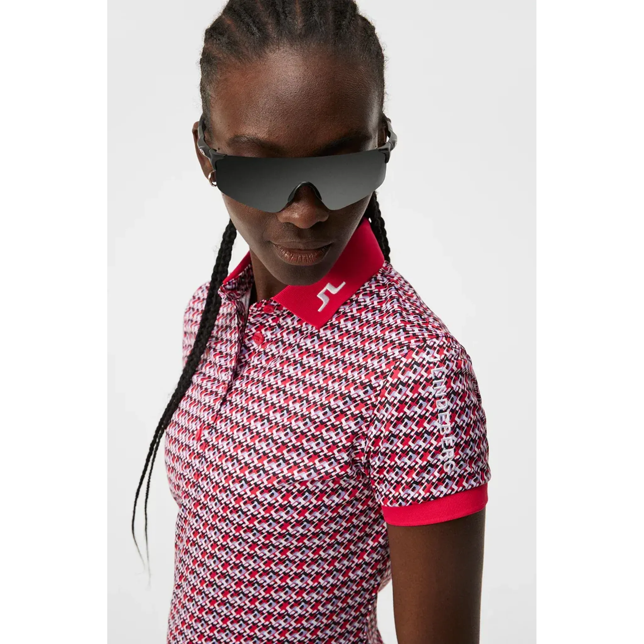 Polo J. Lindeberg Tour Tech Print da donna JLMicro Bridge Rose Red da donna