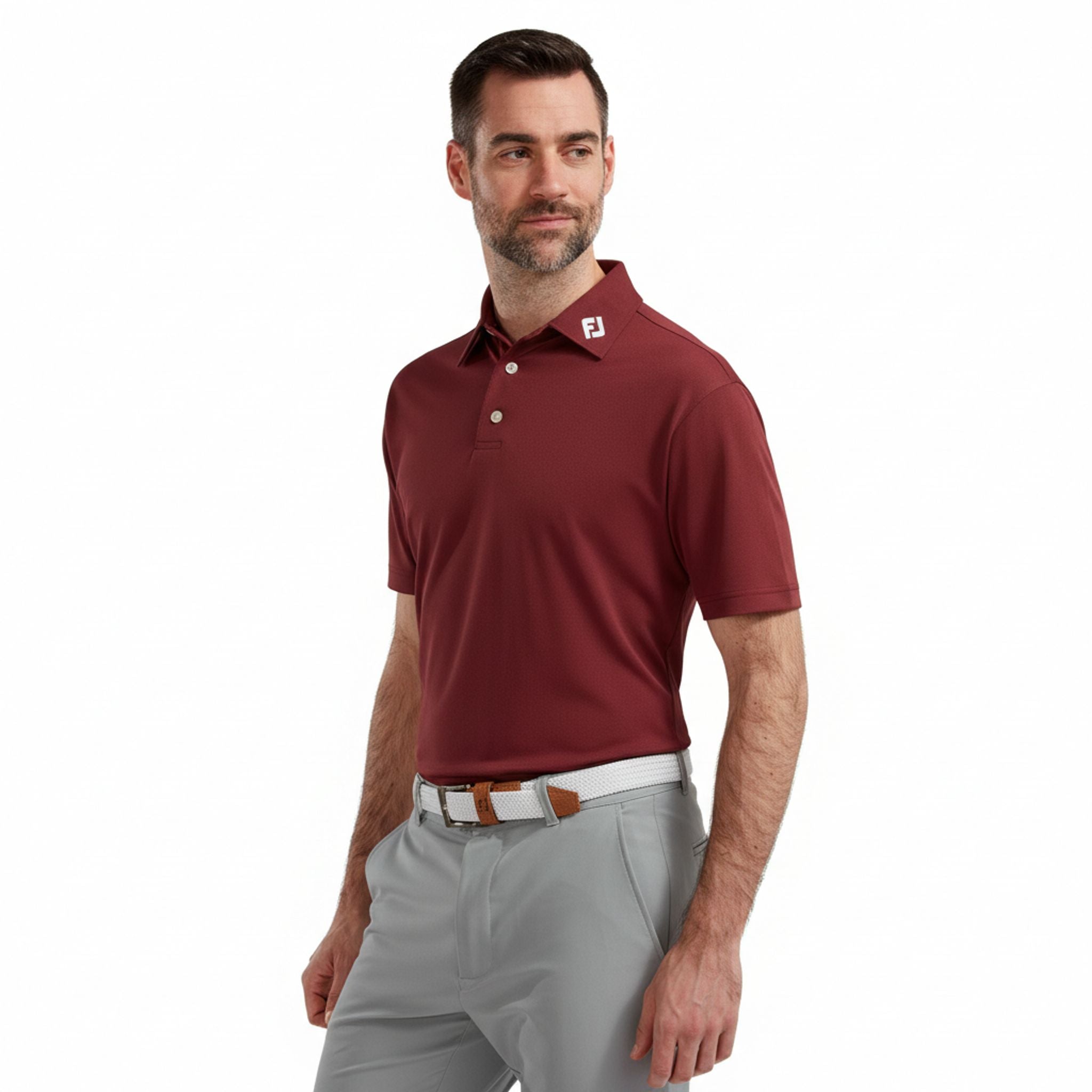 Polo Footjoy Pique Solid Maroon con logo "DCC" M da uomo