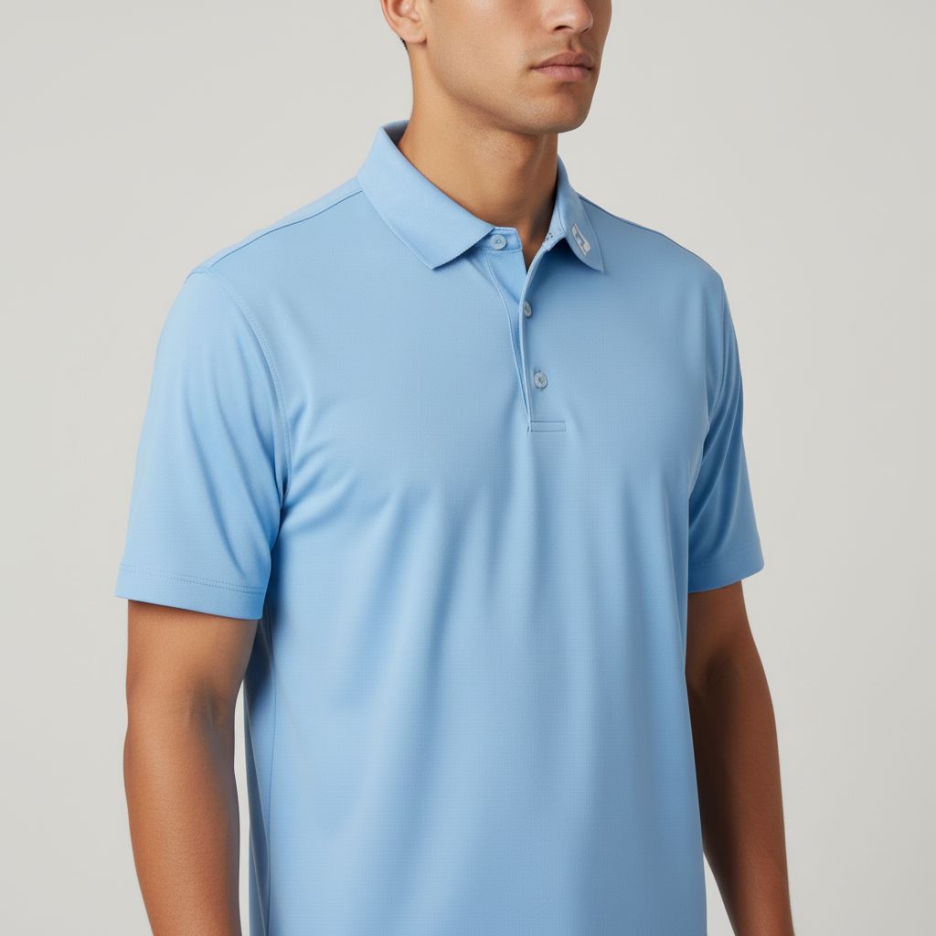 Polo in piqué elasticizzato tinta unita Footjoy blu chiaro con logo "DCC" S da uomo