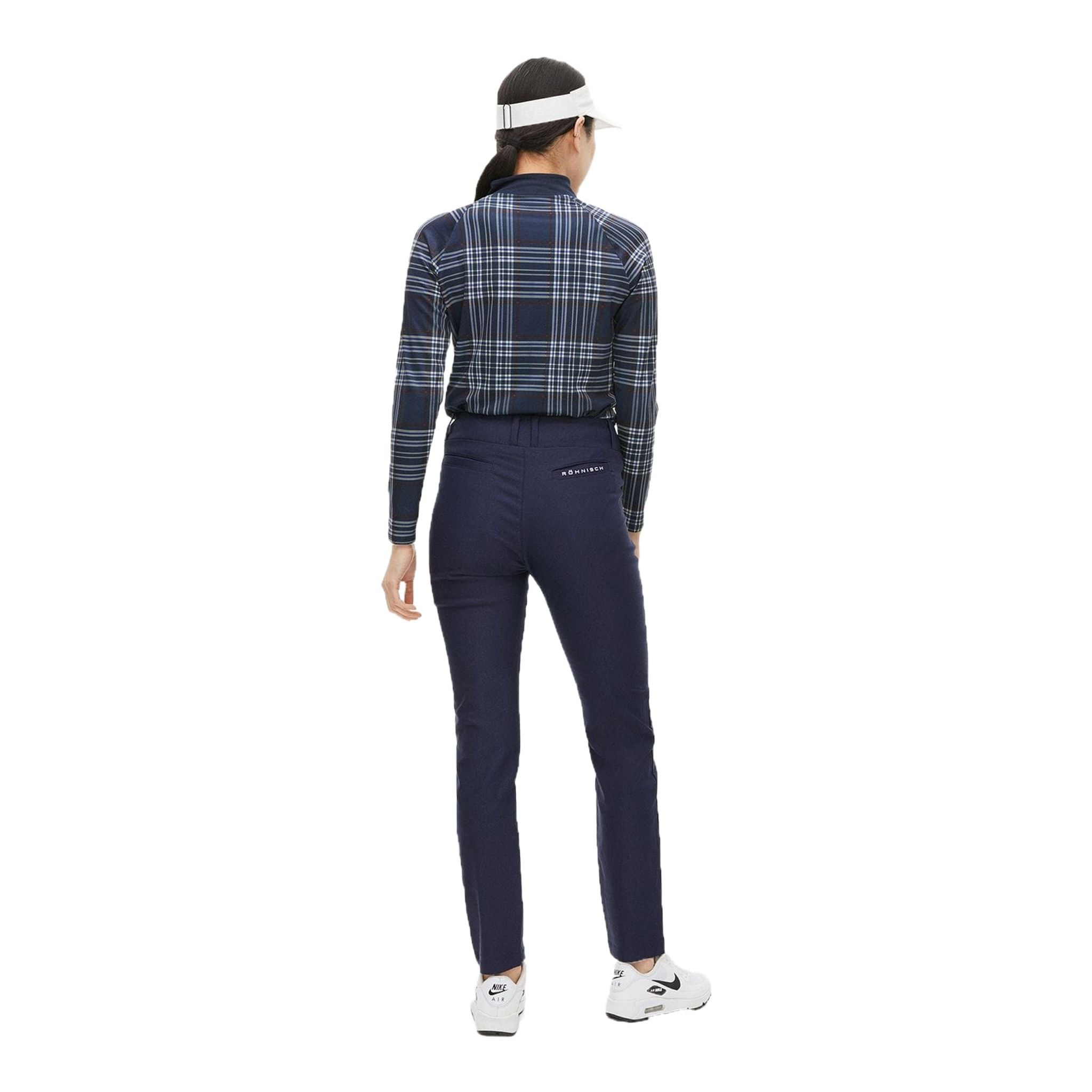 Röhnisch Elle Golf Polo Manica Lunga Blu Navy Check Donna